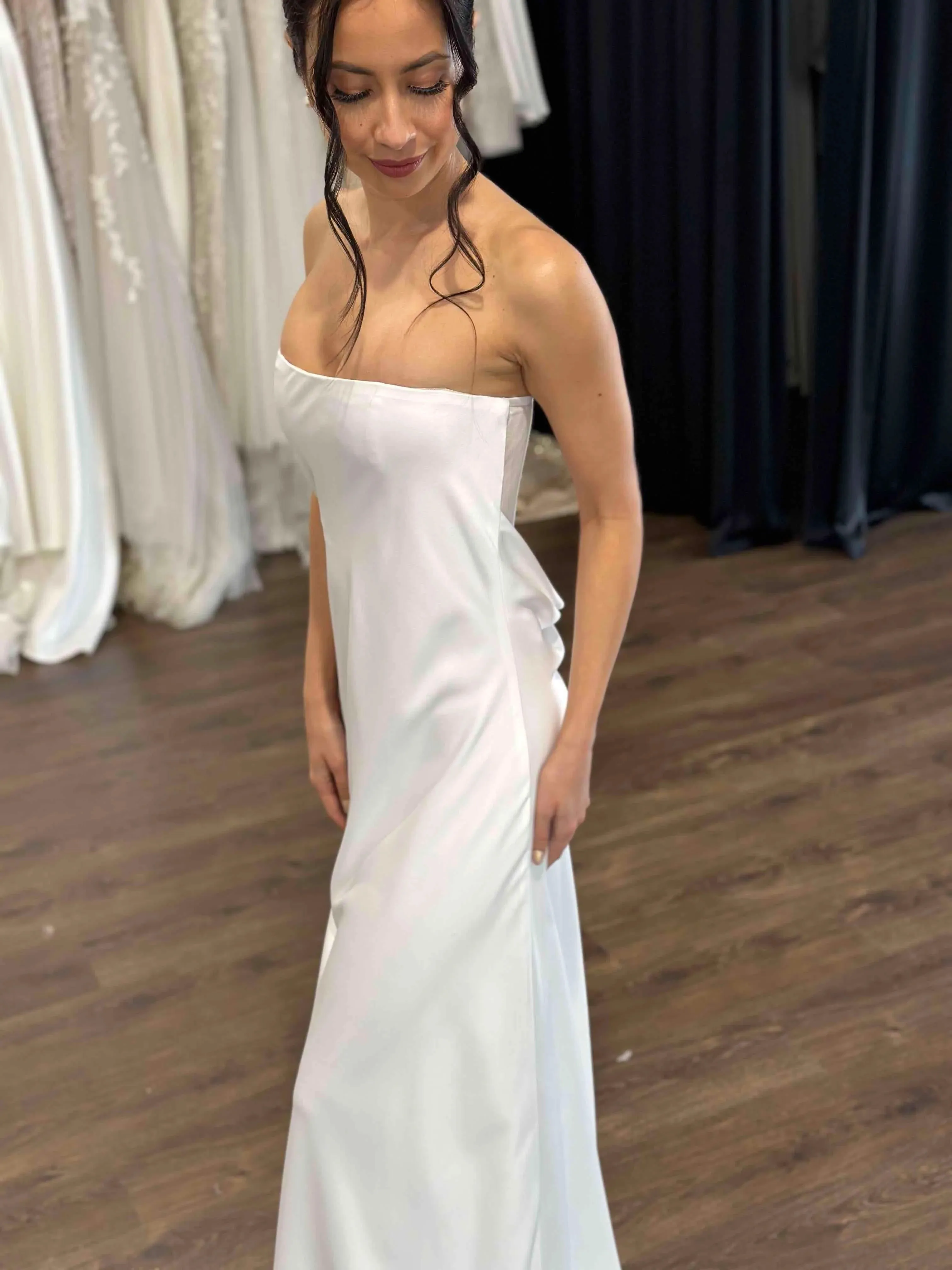 Simple Strapless Straight Neckline Wedding Dress Vestido De Novia Satin Skirt Bow Court Train Dress Bridal Gown - Image 9