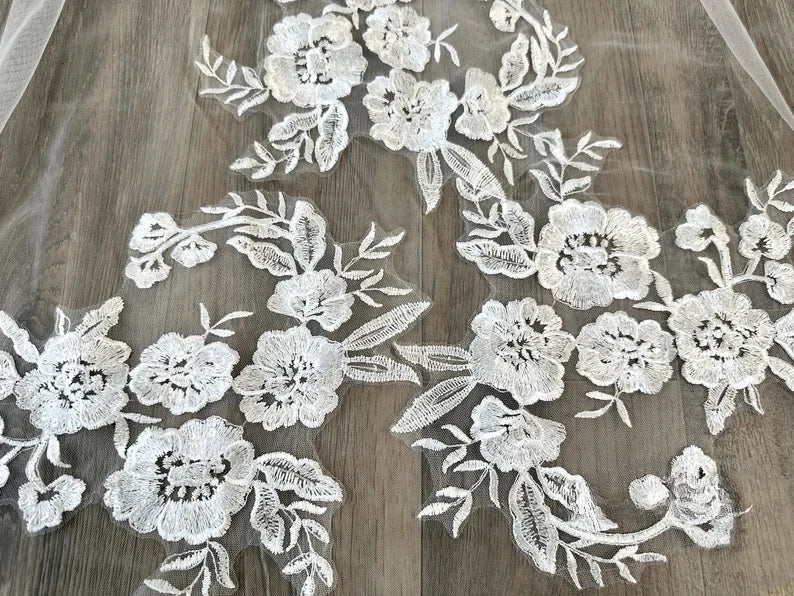 Floral Lace Applique Cathedral Bridal Veil 118 Inch Long Wedding Veil with Metal Comb for Brides - Image 3