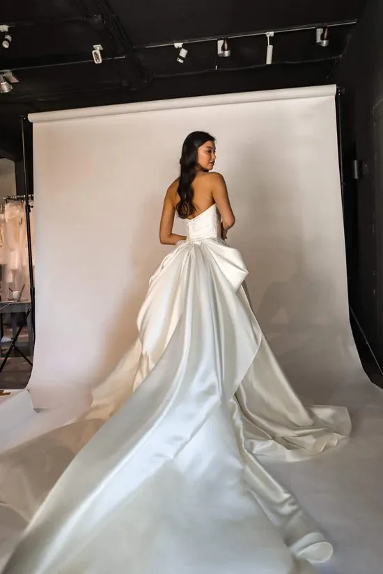 Classic Wedding Dress with Detachable Huge Bow Satin Vestido De Novia Skirt Court Train Mermaid Simple Bow PrincessDress Bridal Gown - Image 3