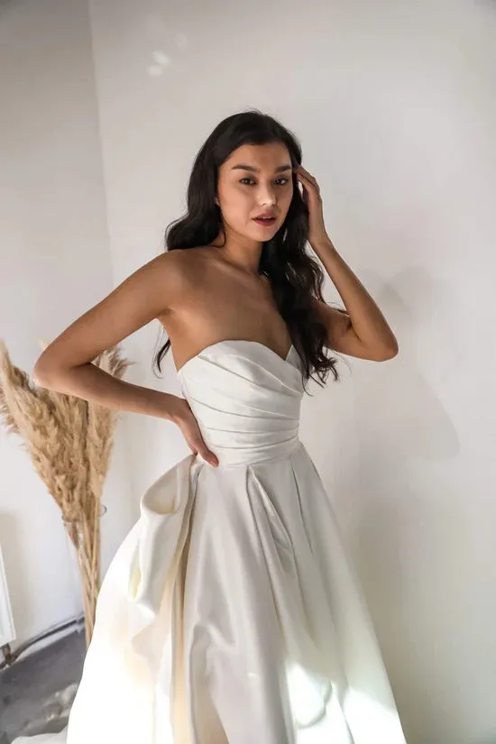 Classic Wedding Dress with Detachable Huge Bow Satin Vestido De Novia Skirt Court Train Mermaid Simple Bow PrincessDress Bridal Gown - Image 5