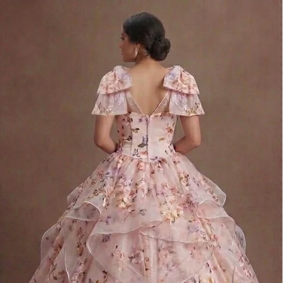 Floral Print Pink Quinceañera Dress for Garden Parties - Image 5