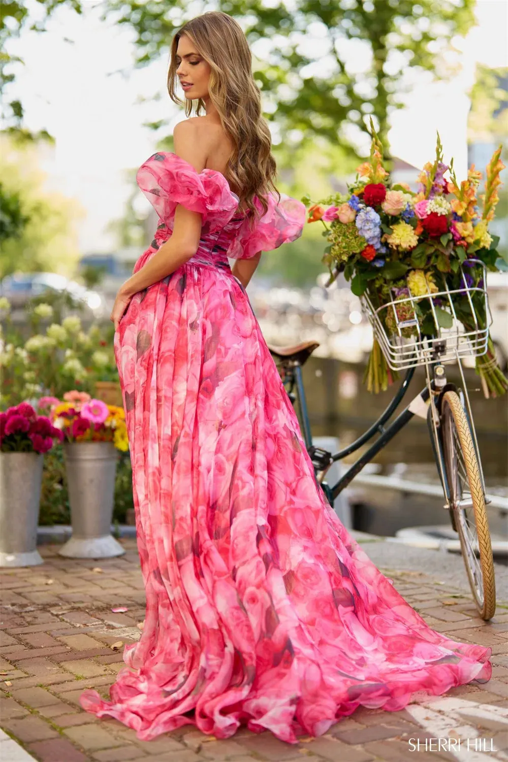 Floral Print Prom Dresses A-line Organza vestidos de fiesta Strapless Side Split Sweep Train Sleeveless Formal Evening - Image 3
