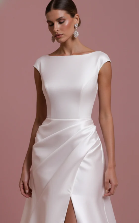 Illusion Back Wedding Dress Matte Long Button Detail Wear - Image 2
