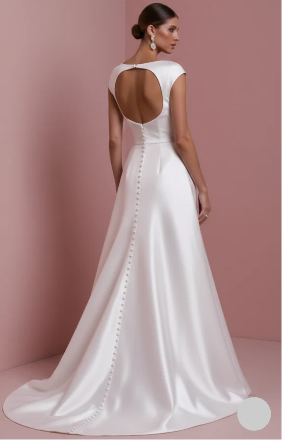 Illusion Back Wedding Dress Matte Long Button Detail Wear - Image 3