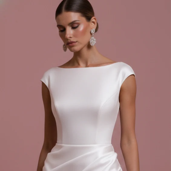 Illusion Back Wedding Dress Matte Long Button Detail Wear - Image 4