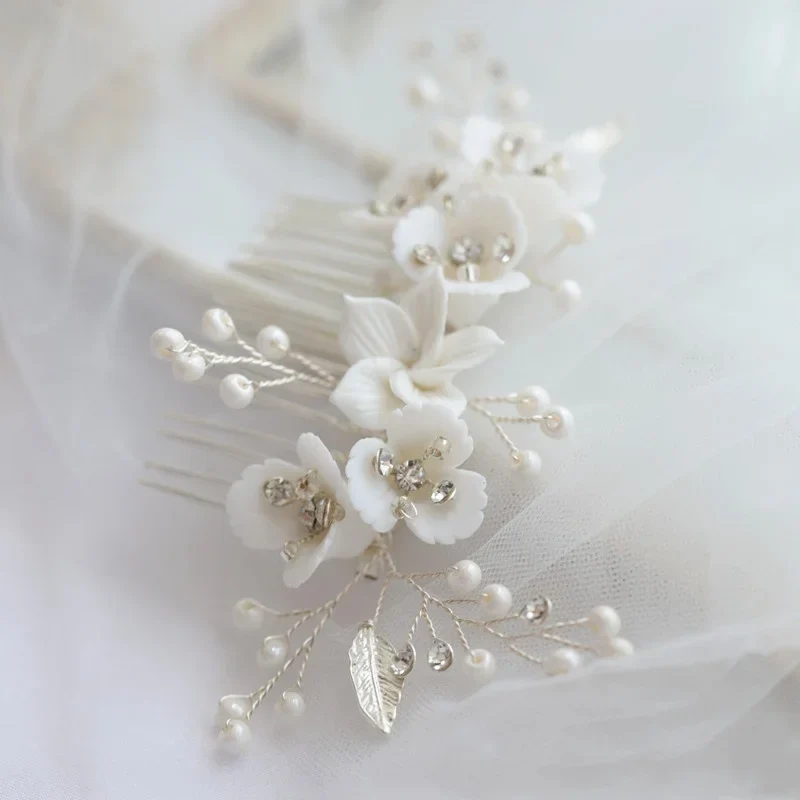 Flower Bridal Hair Comb Headpieces For Wedding Hair Accessories Pearl Bride Hairpin Hair Clips Prom Wedding Hair Piece Headdress - Image 8