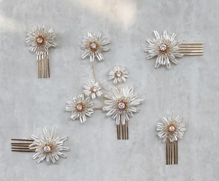 Flower Floral Headpieces Rhinestones Crystal Hair Clips Combs For Women Girl Brides Hairpins Wedding Accessories Bridal Jewelry - Image 2