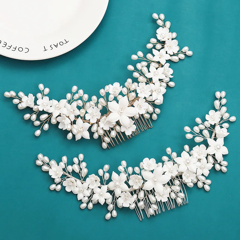 Flower Hair Combs For Wedding Bride Hair Accessories Pearl Bridal Hair Clips Hairpin For Women Wedding Hair Pieces Headdress - Image 4