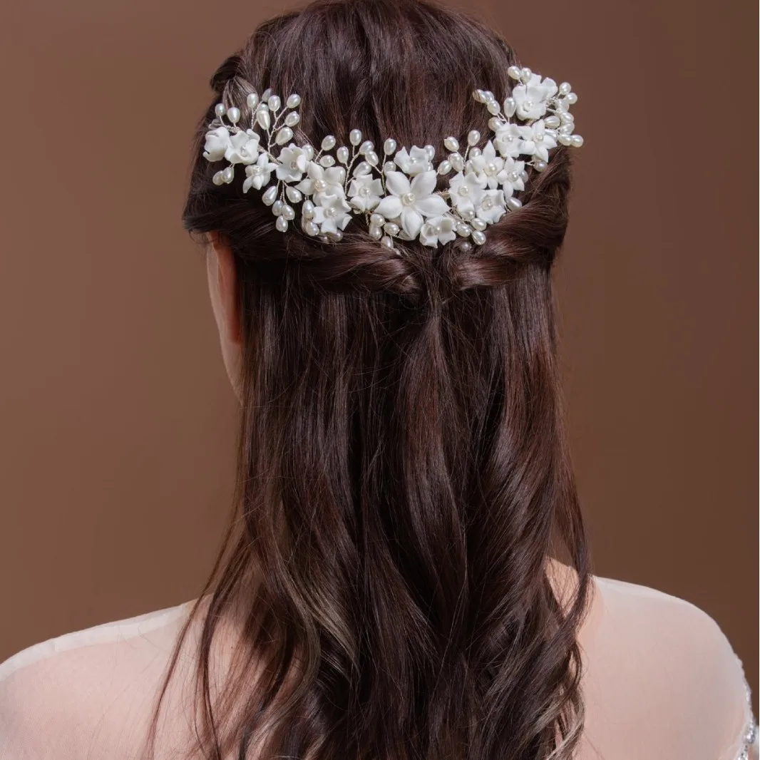 Flower Hair Combs For Wedding Bride Hair Accessories Pearl Bridal Hair Clips Hairpin For Women Wedding Hair Pieces Headdress - Image 5