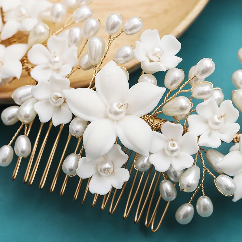 Flower Hair Combs For Wedding Bride Hair Accessories Pearl Bridal Hair Clips Hairpin For Women Wedding Hair Pieces Headdress - Image 6