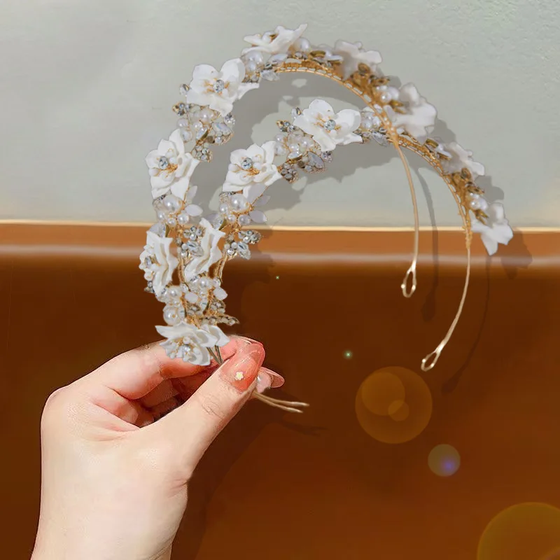 Flower Headband For Women Elegant Pearl Bridal Tiara Hair Hoops For Wedding Hair Accessories Party Bride Hair Jewelry Headdress - Image 2