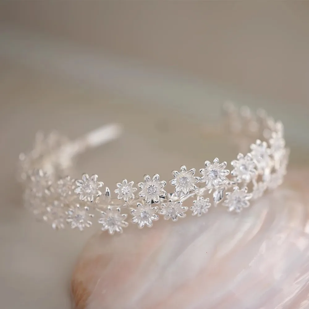 Flower Headband Hairband Silver Color Headpiece Bride Women Zircon Headwear Headdress Bridal Hair Jewelry Wedding Accessories - Image 7