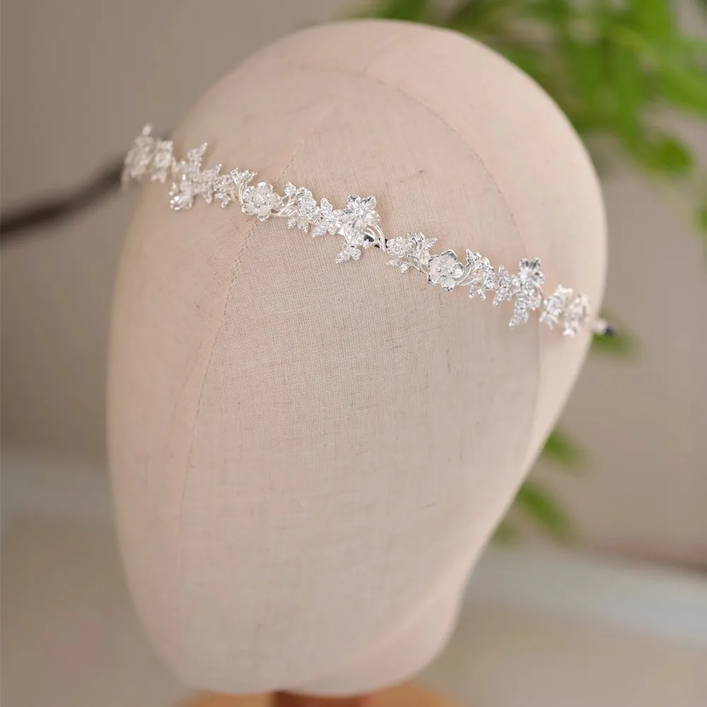 Flower Headband Hairband Tiara Silver Color Headpiece For Bride Zircon Headwear Crown Bridal Hair Jewelry Wedding Accessories - Image 3