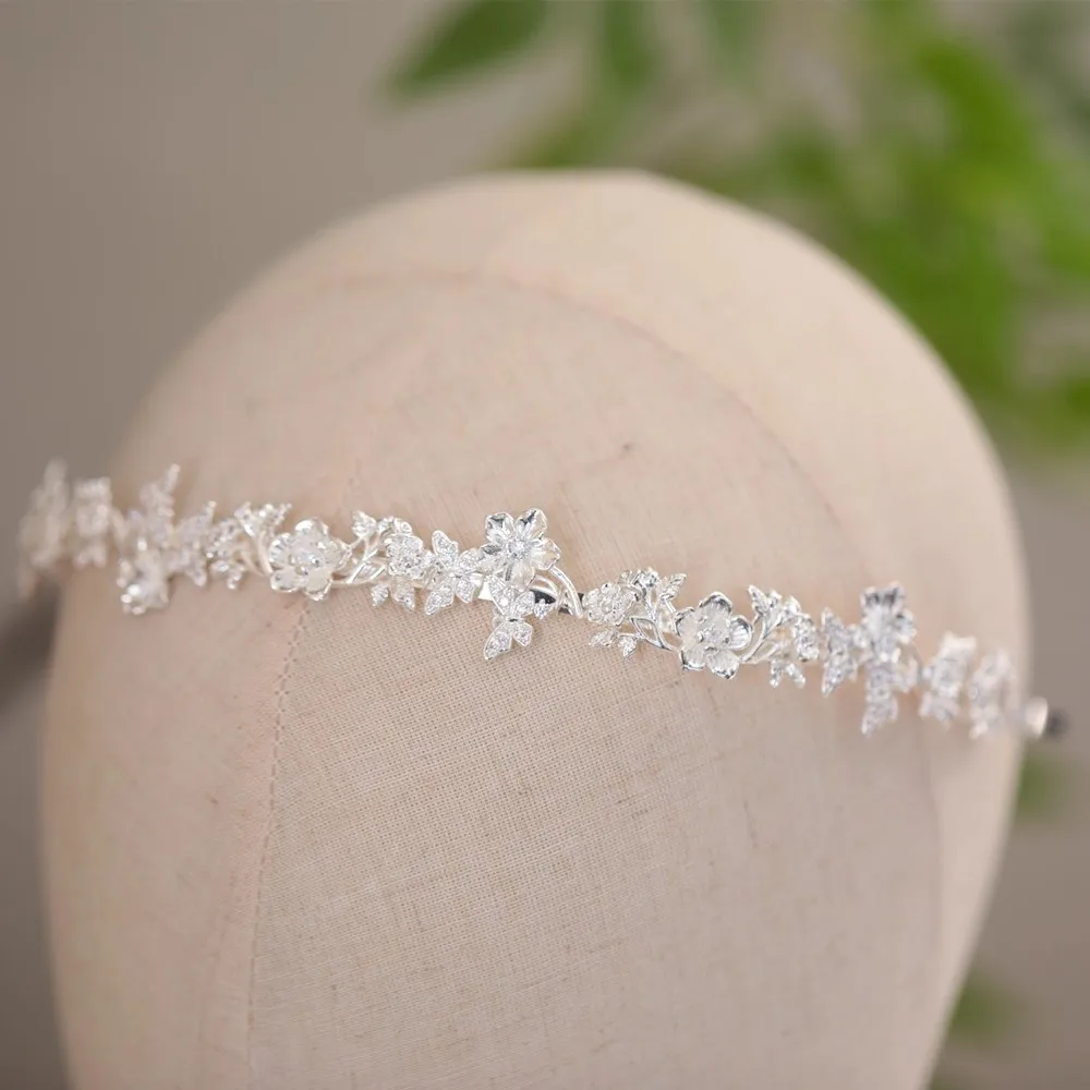 Flower Headband Hairband Tiara Silver Color Headpiece For Bride Zircon Headwear Crown Bridal Hair Jewelry Wedding Accessories - Image 4