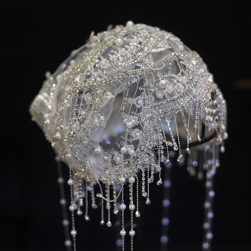 Flower Lace Headbands Hairbands Pearl Rhinestones Headpieces Headwear For Brides Women Bridal Jewelry Wedding Hair Accessories - Image 3