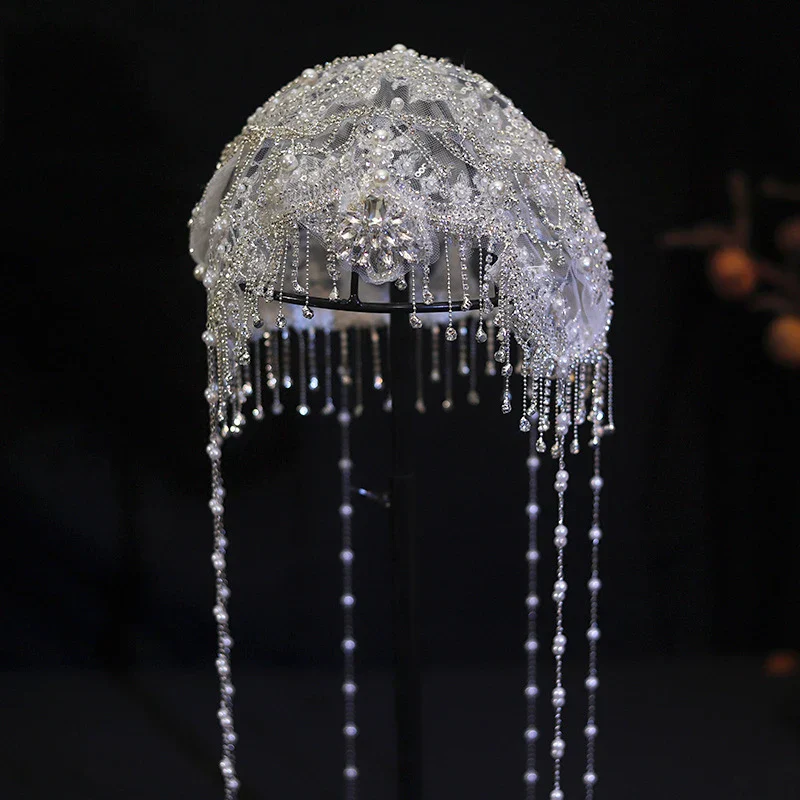 Flower Lace Headbands Hairbands Pearl Rhinestones Headpieces Headwear For Brides Women Bridal Jewelry Wedding Hair Accessories - Image 4
