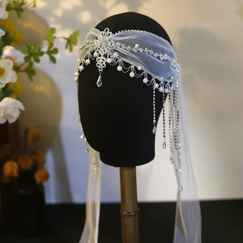 Flower Lace Headbands Hairbands Pearl Rhinestones Headpieces Headwear For Brides Women Bridal Jewelry Wedding Hair Accessories - Image 5