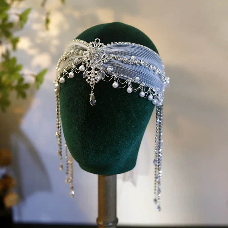 Flower Lace Headbands Hairbands Pearl Rhinestones Headpieces Headwear For Brides Women Bridal Jewelry Wedding Hair Accessories - Image 6