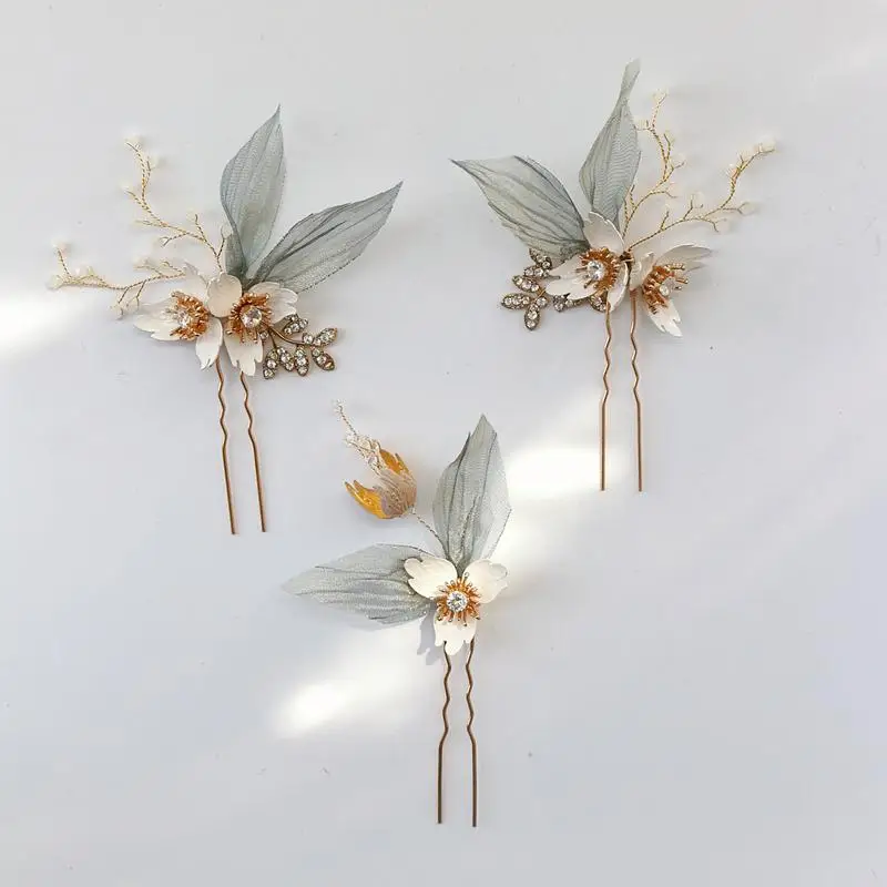 Flower Leaf Headband Headpieces Crystal Pearl Hair Comb Pins Bridesmaids Bride Hairband Crown Wedding Accessories Bridal Jewelry - Image 3