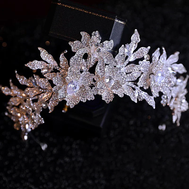 Flower Leaf Tiaras and Crowns Rhinestones Zircon Diadem Brides Pageant Prom Headpiece Bridal Jewelry Wedding Hair Accessories - Image 2