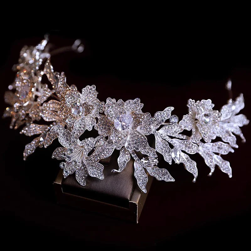 Flower Leaf Tiaras and Crowns Rhinestones Zircon Diadem Brides Pageant Prom Headpiece Bridal Jewelry Wedding Hair Accessories - Image 3