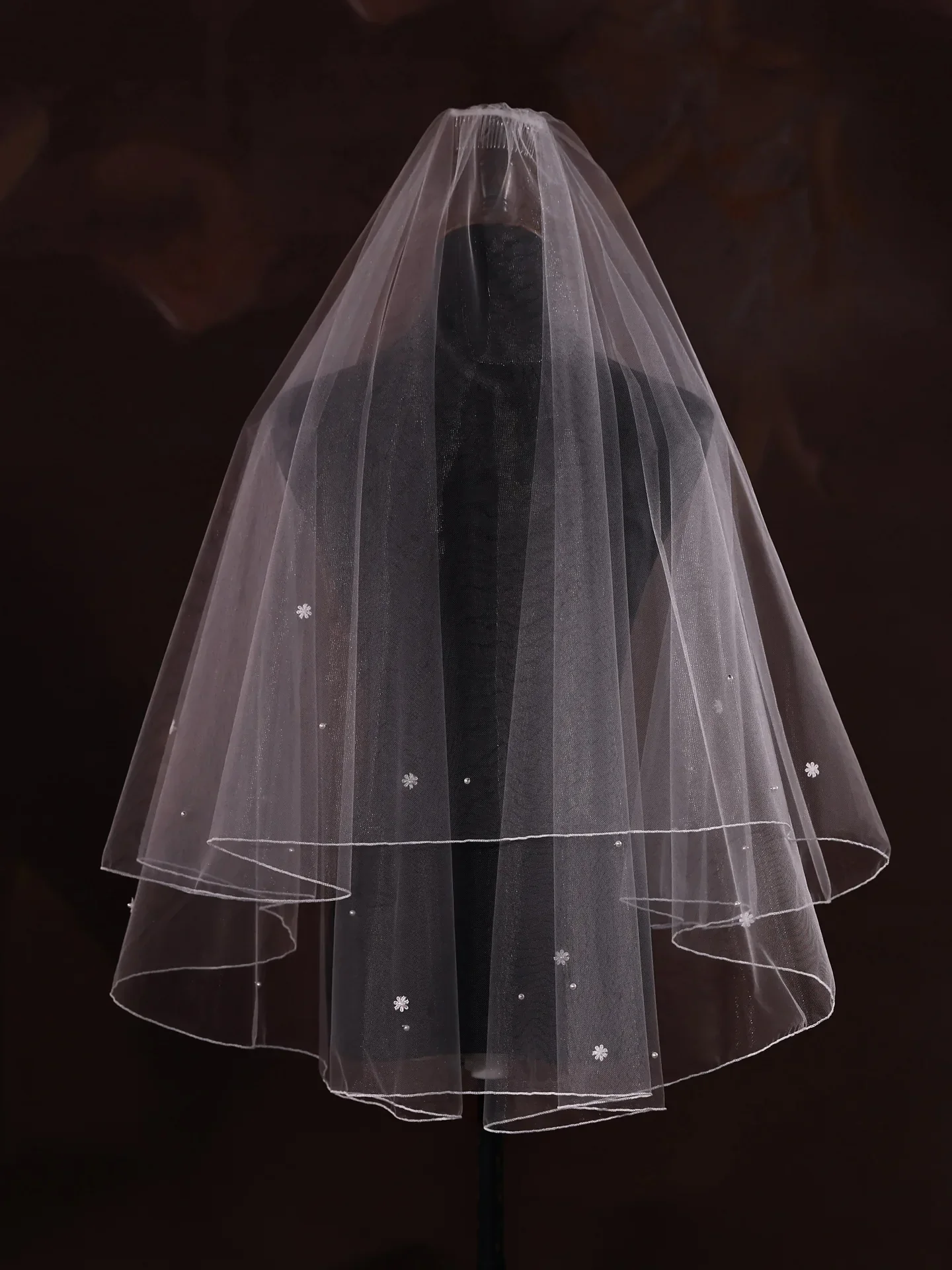 Flower Pearl Bridal Veil Short Wedding Veils For Brides Evening Dinner Party Dress Women Girl Gifts Hair Accessories Jewelry