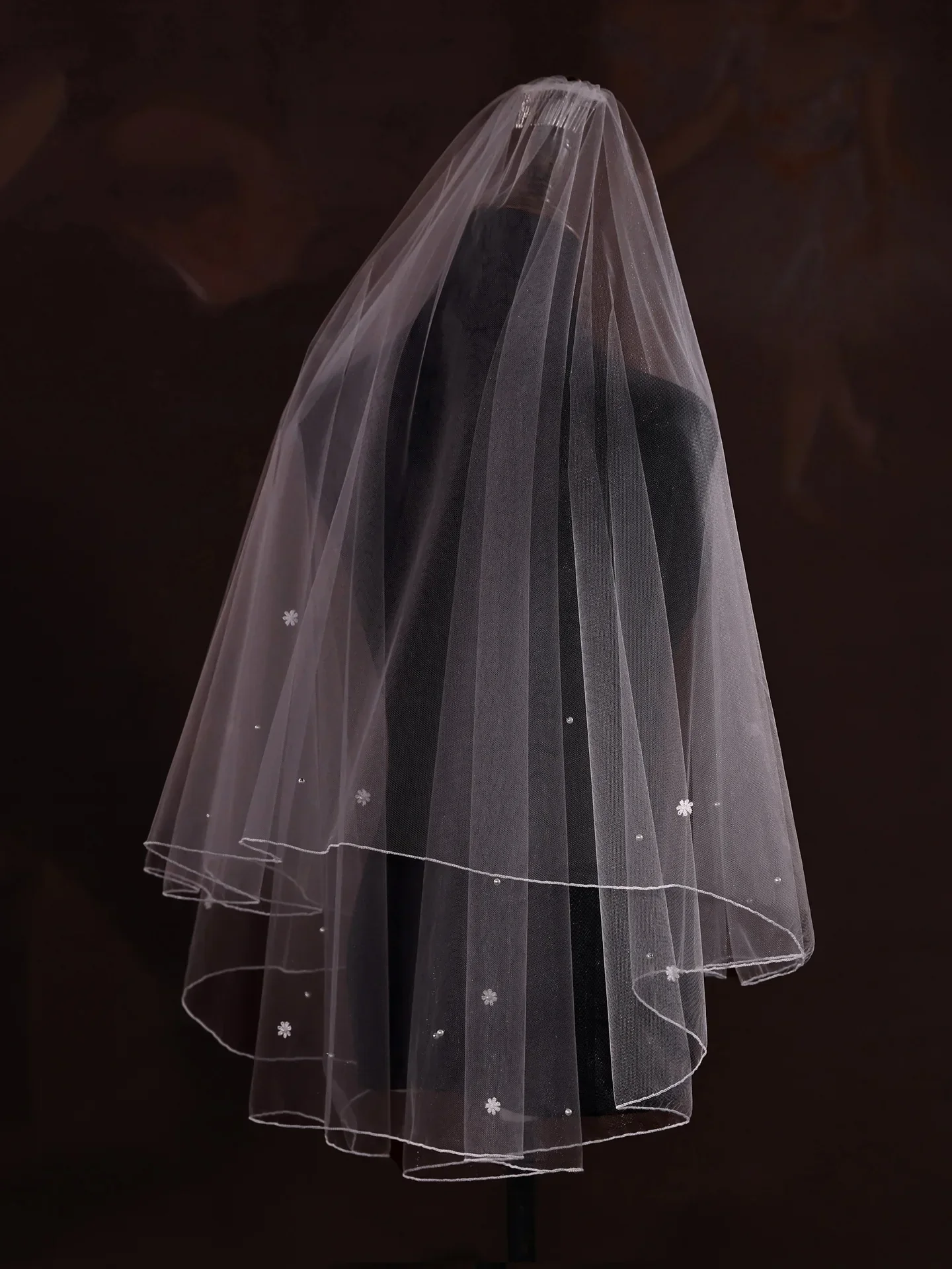 Flower Pearl Bridal Veil Short Wedding Veils For Brides Evening Dinner Party Dress Women Girl Gifts Hair Accessories Jewelry - Image 2