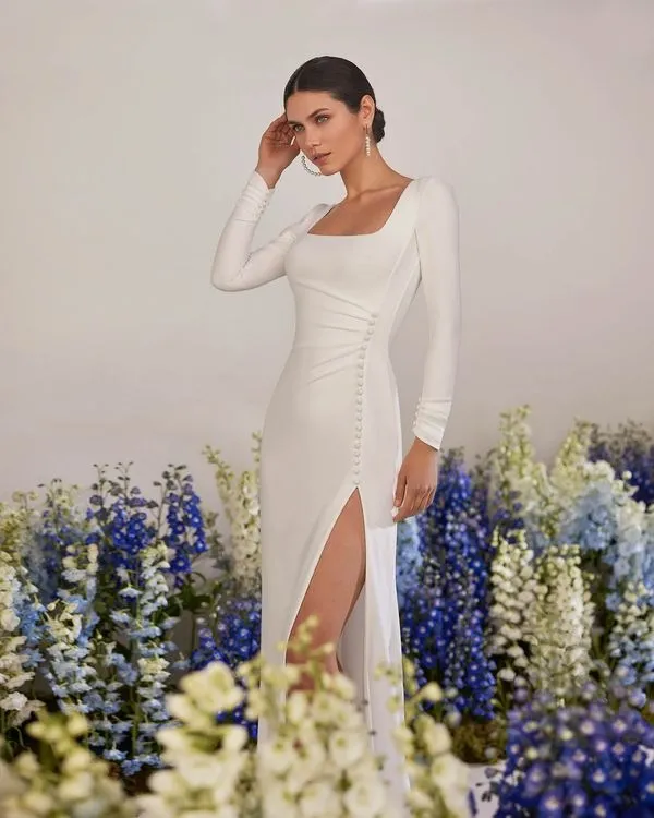 Youthful Sheath-Style Wedding Dress Vestido De Novia Bridal Gown Princess Sleeveless Mermaid Satin Court Train Bow - Image 2
