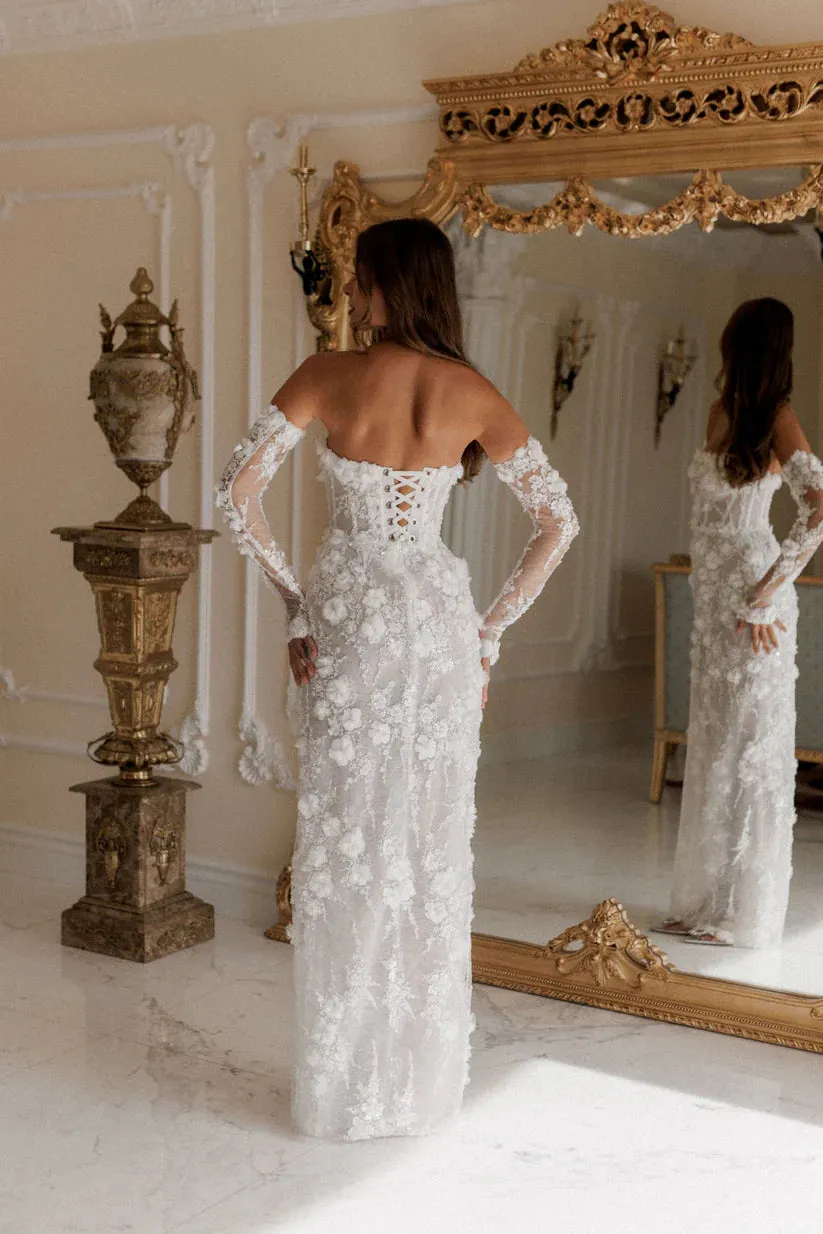 Formal White Lace Porm Dress Customized Floor-Length Off Shoulder Wedding Dresses - Image 2