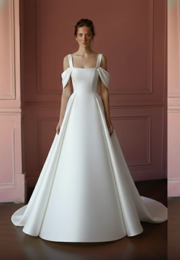Draped Sleeve Wedding Dress Greek Long Style Chiffon Gown - Image 2