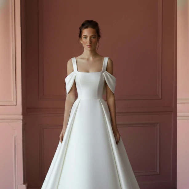 Draped Sleeve Wedding Dress Greek Long Style Chiffon Gown - Image 4