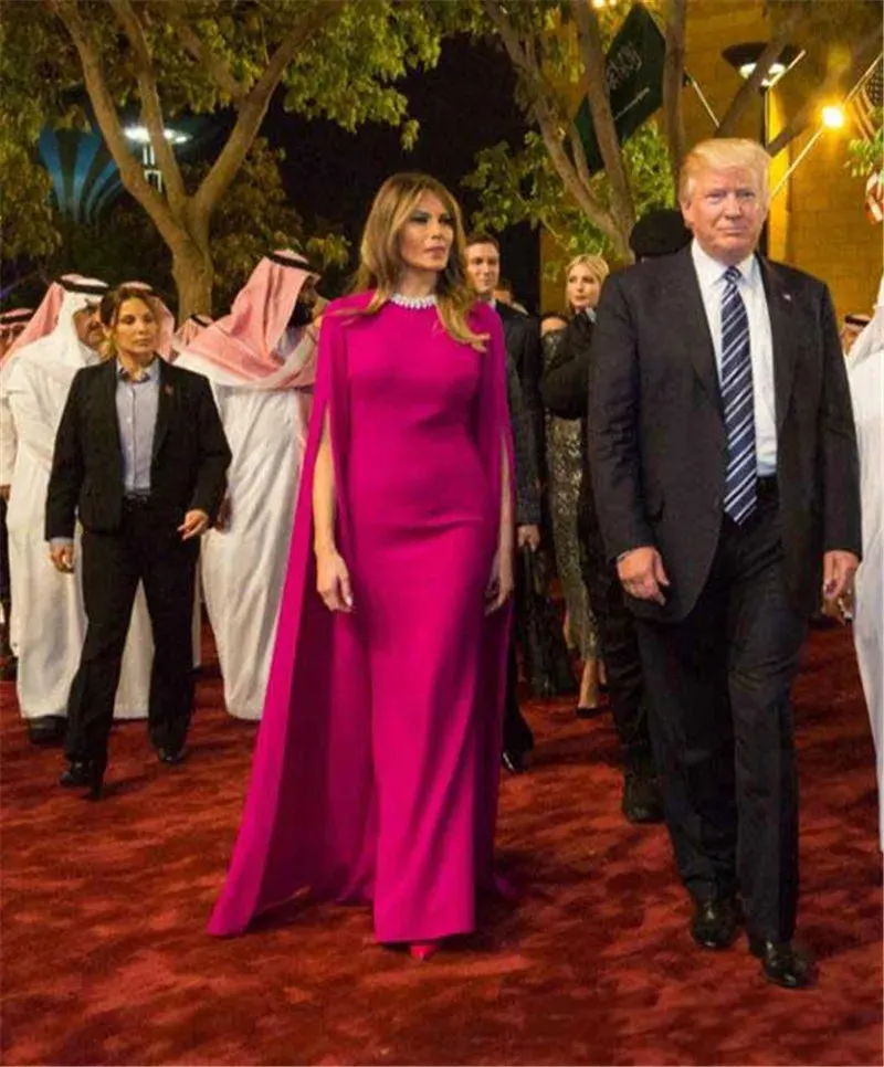 Fuchsia Arabic Celebrity Dresses Long Sleeve Floor Length Dubai Red Carpet Evening Dress Prom Gowns Beaded Party Gown - Image 3