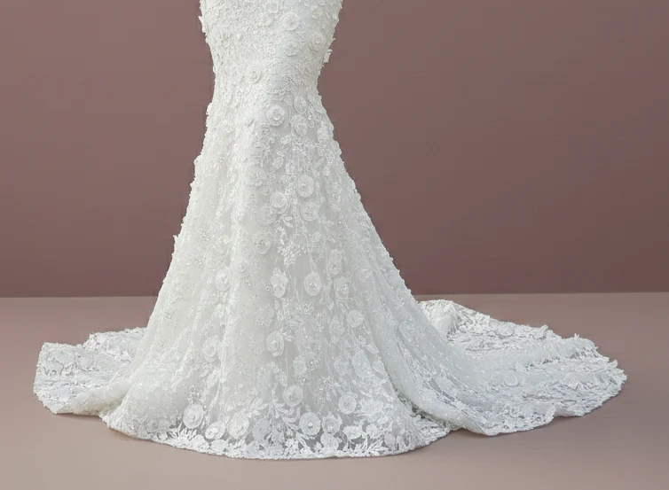 Tea Rose Muslim Wedding Dress Floral Modest Lace Mermaid Wedding Dress - Image 4