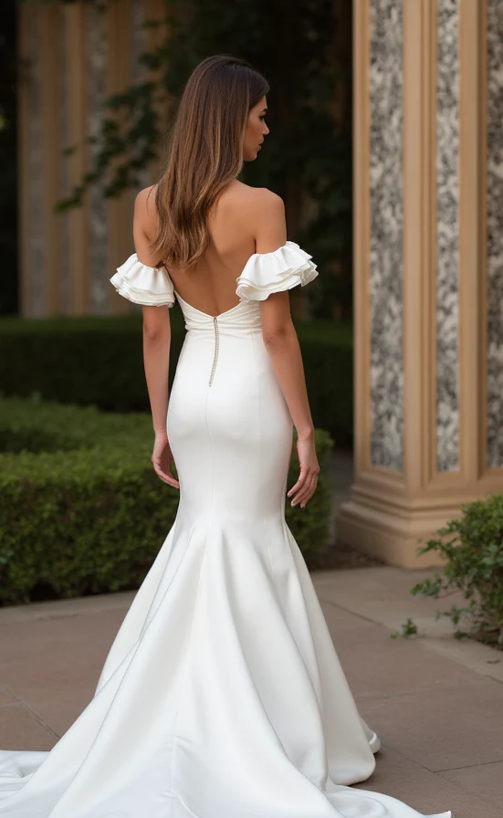 Glamorous White Mermaid Wedding Dress with a Sparkling Crystal Bodice - Image 3