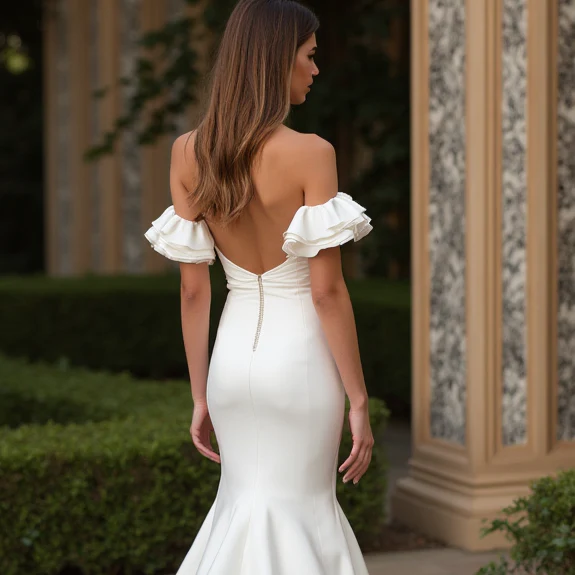 Glamorous White Mermaid Wedding Dress with a Sparkling Crystal Bodice - Image 5