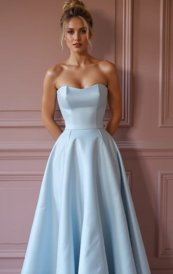 Glamorous Blue Prom Dress and Evening Gown with Floral Details for a Soft Look - Image 2