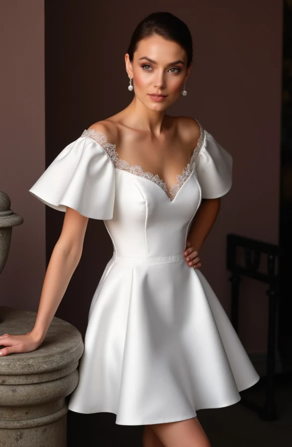 Glamorous Short Wedding Dress and Mini Dress with Pearl Embellishments - Image 2