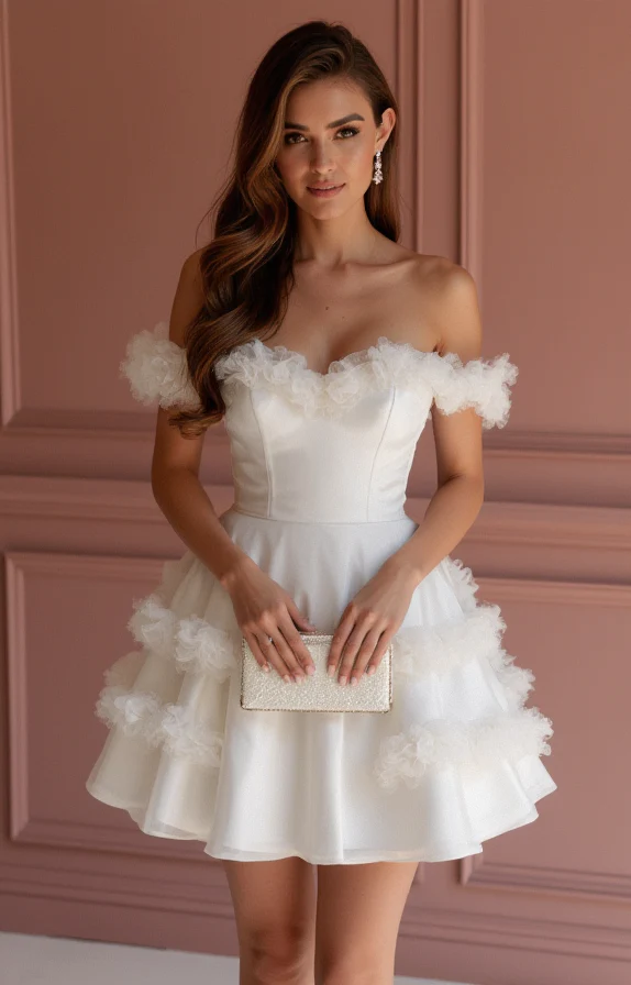 Glamorous White Mini Short Wedding Dress with Sparkling Beaded Straps for a Luxe Look - Image 2