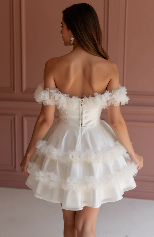 Glamorous White Mini Short Wedding Dress with Sparkling Beaded Straps for a Luxe Look - Image 3