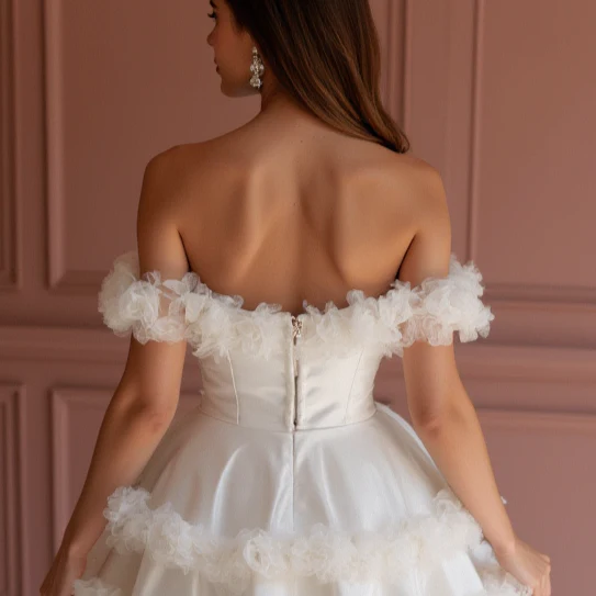 Glamorous White Mini Short Wedding Dress with Sparkling Beaded Straps for a Luxe Look - Image 5