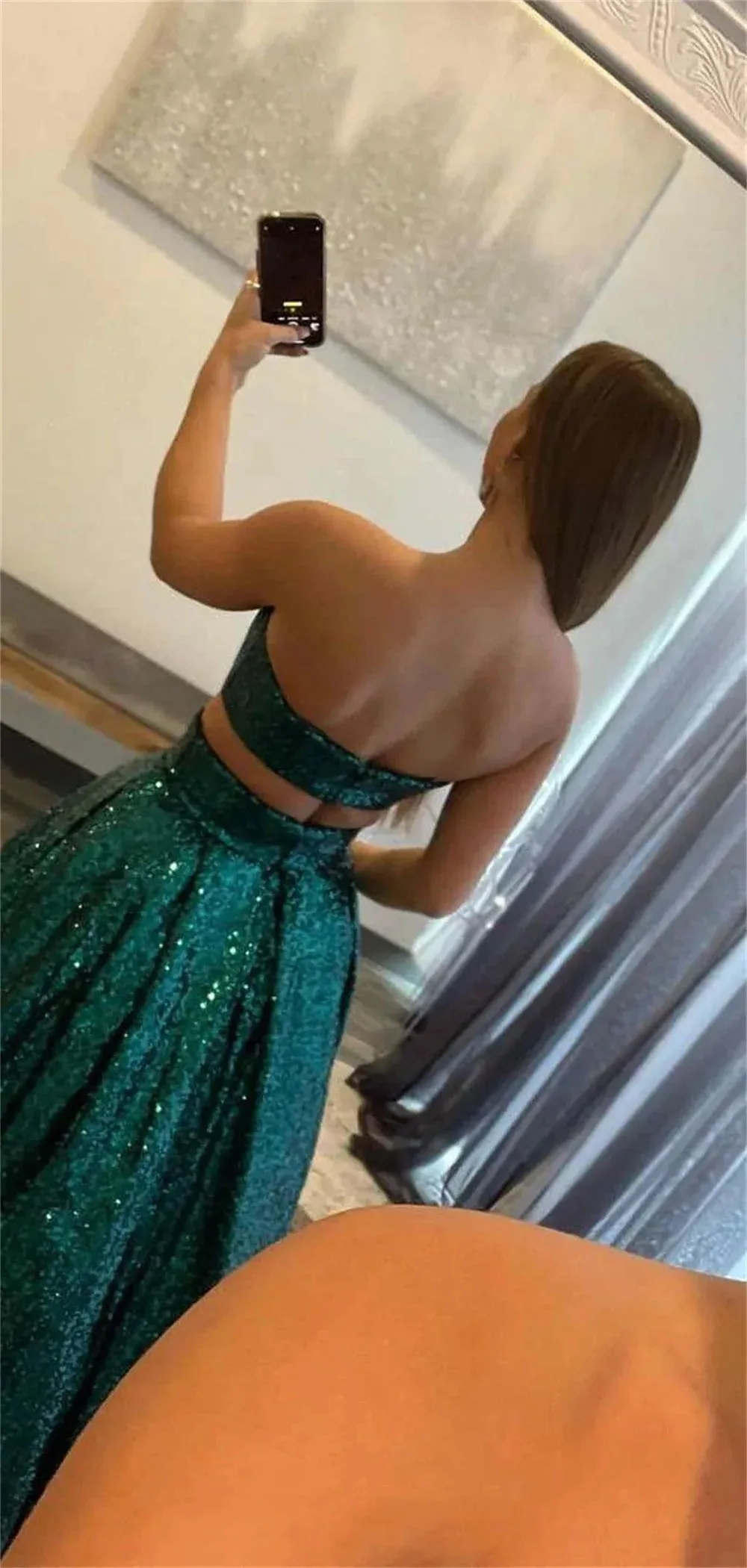 Glitter Dark Green فساتين الحفلات Sexy Strapless Party Dress Glitter Evening Dresses Shiny A-line Prom Dress - Image 4
