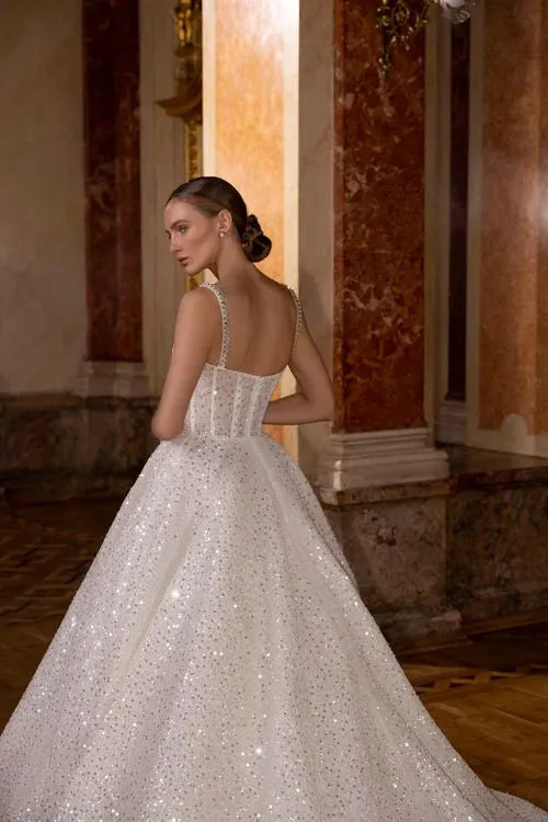 Glitter Sweetheart Wedding Dresses Sequin Lace Up Sleeveless Court Train Bridal Gown - Image 2