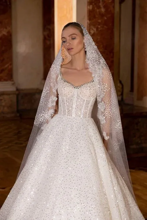 Glitter Sweetheart Wedding Dresses Sequin Lace Up Sleeveless Court Train Bridal Gown - Image 3