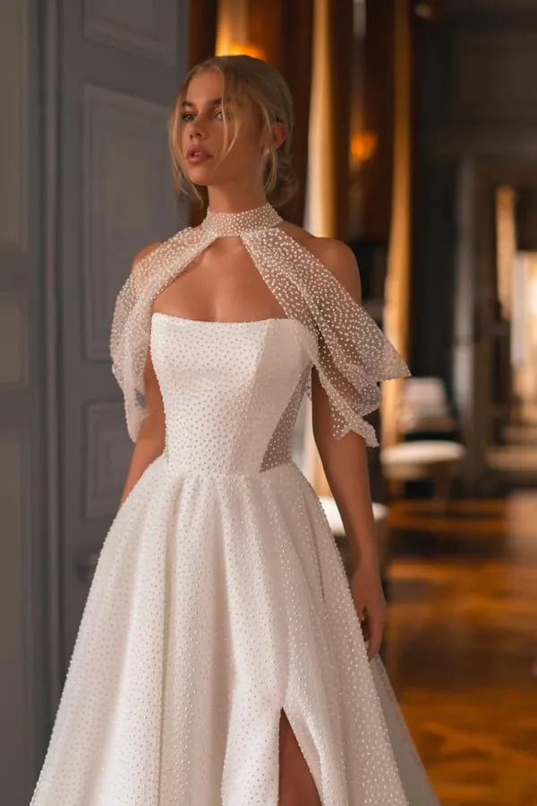 Glitter Tulle Princess Wedding Dresses A Line Bride Dress Side Split Pleats Wedding Gowns - Image 3