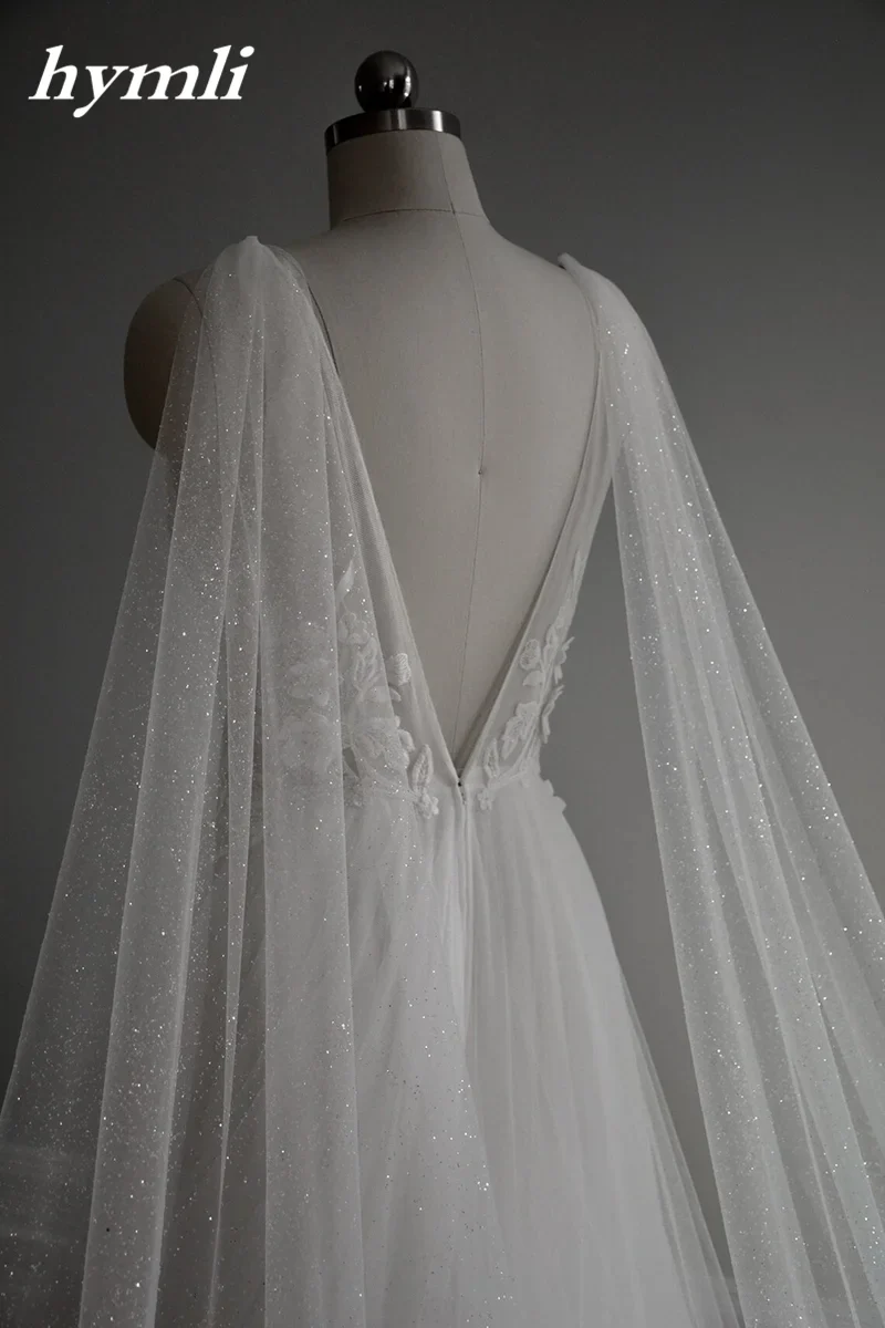 Glitter Tulle Wings Wedding Veil Cathedral Bridal Cape Veil - Image 3