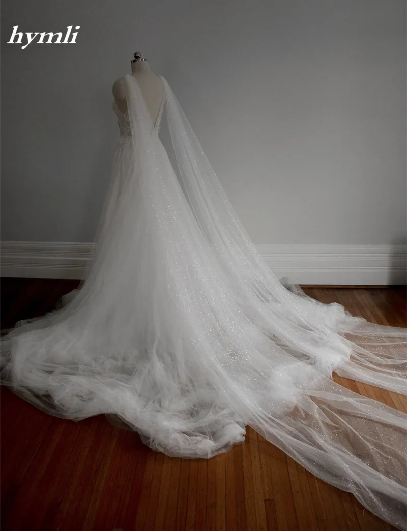 Glitter Tulle Wings Wedding Veil Cathedral Bridal Cape Veil - Image 5