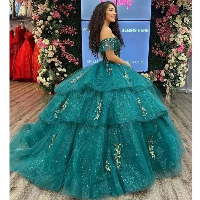 Glittering Emerald Green Quinceanera Dresses Beading Lace Appliques Vestidos De 15 Anos Formal Birthday Party Prom - Image 3