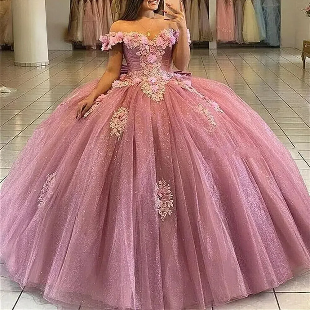 Glittering Off-Shoulder Quinceanera Dress Flower Appliques Ball Gown Vestidos De 15 Birthday Party Gowns Corset - Image 4