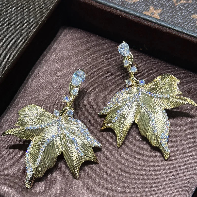 Gold Color AAA Zircon Bridal Earrings Leaf CZ Cubic Zirconia Wedding Earring For Bride Women Accessories Jewelry Birthday Gift - Image 3