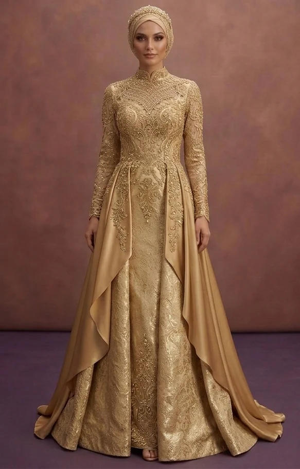 Gold Muslim Prom Dresses – Glamorous Modest Fashion - Image 2